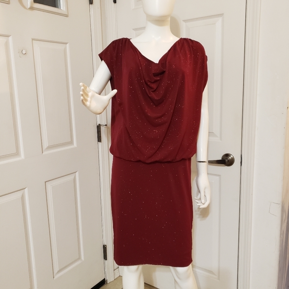 Alice + Olivia Burgundy Midi Dress with Draped Neckline